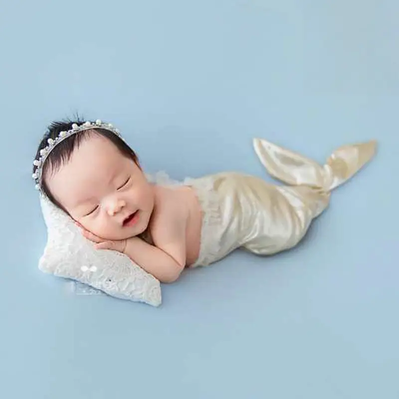 Mermaid Tail With Floral Headband Set - Newborn Photography Props